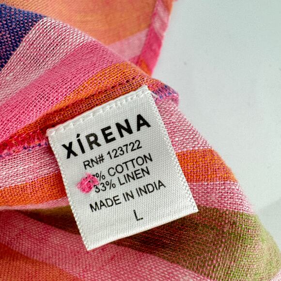 XíRENA Striped Pattern Short sleeves Split Neck Button‎ Front Kimber Top Size L - Picture 7 of 9